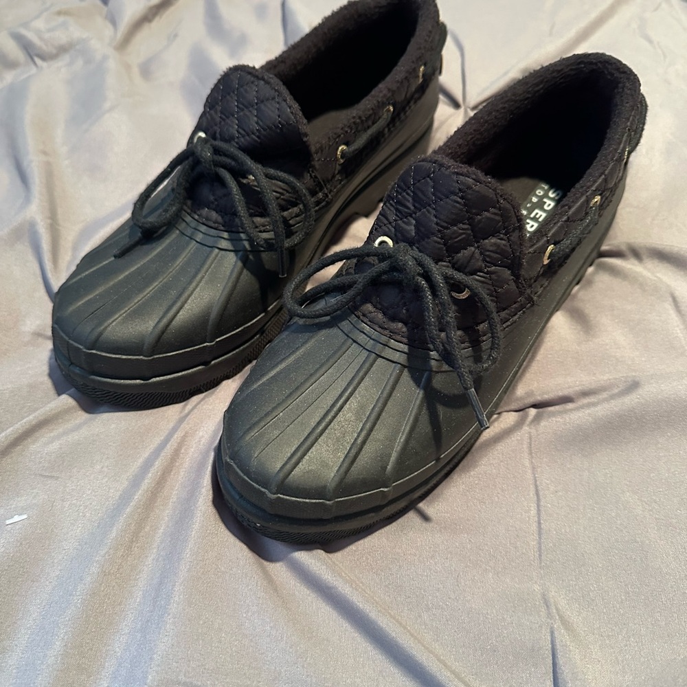 Sperry Black Quilted Faux-Fur Slip-On Shoes